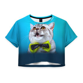 Женская футболка 3D укороченная с принтом Британец 3 , 100% полиэстер | круглая горловина, длина футболки до линии талии, рукава с отворотами | британец | британская | британцы | кот | котенок | котик | котэ | кошка