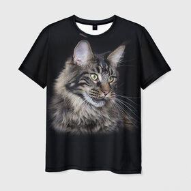 Мужская футболка 3D с принтом Мейн-кун 5 , 100% полиэфир | прямой крой, круглый вырез горловины, длина до линии бедер | Тематика изображения на принте: кот | котенок | котик | котэ | кошка | мейн кун | мейнкун | мэйн кун | мэйнкун