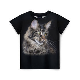 Детская футболка 3D с принтом Мейн-кун 5 , 100% гипоаллергенный полиэфир | прямой крой, круглый вырез горловины, длина до линии бедер, чуть спущенное плечо, ткань немного тянется | Тематика изображения на принте: кот | котенок | котик | котэ | кошка | мейн кун | мейнкун | мэйн кун | мэйнкун