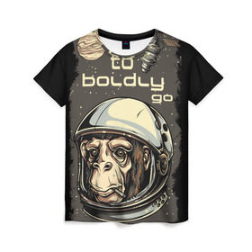 Женская футболка 3D с принтом Космо мартышка , 100% полиэфир ( синтетическое хлопкоподобное полотно) | прямой крой, круглый вырез горловины, длина до линии бедер | космос | луна | мартышка | новинки | обезьяна | популярное | спутник | шимпанзе
