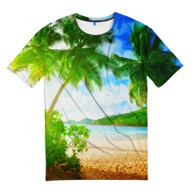 Мужская футболка 3D с принтом Тропики , 100% полиэфир | прямой крой, круглый вырез горловины, длина до линии бедер | берег | лето | море | отдых | тропики
