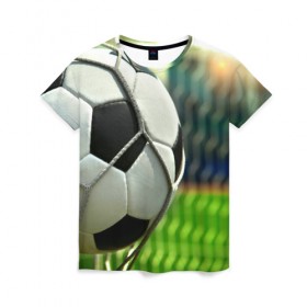 Женская футболка 3D с принтом Футбол , 100% полиэфир ( синтетическое хлопкоподобное полотно) | прямой крой, круглый вырез горловины, длина до линии бедер | ворота | мяч | сетка
