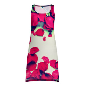 Платье-майка 3D с принтом Розовые розы , 100% полиэстер | полуприлегающий силуэт, широкие бретели, круглый вырез горловины, удлиненный подол сзади. | лепестки | цветы