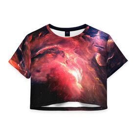 Женская футболка 3D укороченная с принтом Космический взрыв , 100% полиэстер | круглая горловина, длина футболки до линии талии, рукава с отворотами | Тематика изображения на принте: 