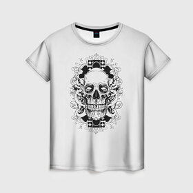Женская футболка 3D с принтом Череп 33 , 100% полиэфир ( синтетическое хлопкоподобное полотно) | прямой крой, круглый вырез горловины, длина до линии бедер | skull | skulls | кости | скелет | череп