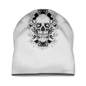 Шапка 3D с принтом Череп 33 , 100% полиэстер | универсальный размер, печать по всей поверхности изделия | Тематика изображения на принте: skull | skulls | кости | скелет | череп