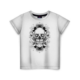 Детская футболка 3D с принтом Череп 33 , 100% гипоаллергенный полиэфир | прямой крой, круглый вырез горловины, длина до линии бедер, чуть спущенное плечо, ткань немного тянется | Тематика изображения на принте: skull | skulls | кости | скелет | череп