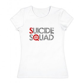 Женская футболка хлопок с принтом Отряд самоубийц , 100% хлопок | прямой крой, круглый вырез горловины, длина до линии бедер, слегка спущенное плечо | 