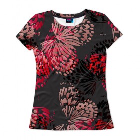 Женская футболка 3D с принтом Фэшн 12 , 100% полиэфир ( синтетическое хлопкоподобное полотно) | прямой крой, круглый вырез горловины, длина до линии бедер | бабочки | паттерн