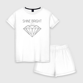 Женская пижама с шортиками хлопок с принтом Shine bright like a diamond , 100% хлопок | футболка прямого кроя, шорты свободные с широкой мягкой резинкой | bright | diamond | like | rihanna | shine | song | алмаз | бриллиант | песня | рианна | текст | хит | цитата