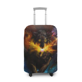 Чехол для чемодана 3D с принтом Космоволк , 86% полиэфир, 14% спандекс | двустороннее нанесение принта, прорези для ручек и колес | волк | вселенная | галактика | звёзды | космос | оскал | пламя | созвездие