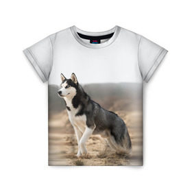Детская футболка 3D с принтом Хаски , 100% гипоаллергенный полиэфир | прямой крой, круглый вырез горловины, длина до линии бедер, чуть спущенное плечо, ткань немного тянется | dog | husky | siberia | север | сибирь | собака | хаски