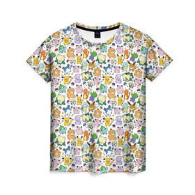 Женская футболка 3D с принтом Pokemon Doodle Big , 100% полиэфир ( синтетическое хлопкоподобное полотно) | прямой крой, круглый вырез горловины, длина до линии бедер | pokemon go | бульбозавр | пикачу | покебол | покемон | покемоны | псидак | слоупок | снорлакс | чермандер