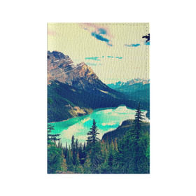Обложка для паспорта матовая кожа с принтом Канада-Альберта , натуральная матовая кожа | размер 19,3 х 13,7 см; прозрачные пластиковые крепления | деревья | небо | озеро