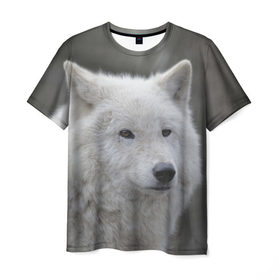 Мужская футболка 3D с принтом Белый волк , 100% полиэфир | прямой крой, круглый вырез горловины, длина до линии бедер | 
