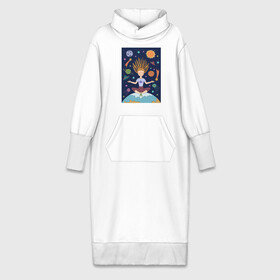 Платье удлиненное хлопок с принтом Йога и гармония ,  |  | девушка | единение | звезды | йога | космос | медитация | планета