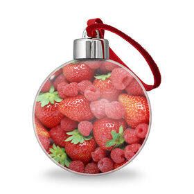 Ёлочный шар с принтом Ягоды , Пластик | Диаметр: 77 мм | десерт | еда | клубника | красный | малина | сладкое | ягоды
