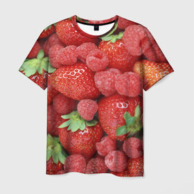Мужская футболка 3D с принтом Ягоды , 100% полиэфир | прямой крой, круглый вырез горловины, длина до линии бедер | Тематика изображения на принте: десерт | еда | клубника | красный | малина | сладкое | ягоды