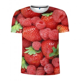 Мужская футболка 3D спортивная с принтом Ягоды , 100% полиэстер с улучшенными характеристиками | приталенный силуэт, круглая горловина, широкие плечи, сужается к линии бедра | десерт | еда | клубника | красный | малина | сладкое | ягоды