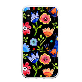 Чехол для iPhone XS Max матовый с принтом цветочный принт , Силикон | Область печати: задняя сторона чехла, без боковых панелей | акварель | графика | зелень | лес | лето | листья | принт | рисунок | цветок