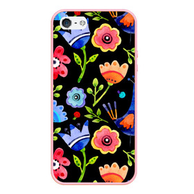 Чехол для iPhone 5/5S матовый с принтом цветочный принт , Силикон | Область печати: задняя сторона чехла, без боковых панелей | акварель | графика | зелень | лес | лето | листья | принт | рисунок | цветок
