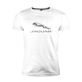 Мужская футболка премиум с принтом Ягуар , 92% хлопок, 8% лайкра | приталенный силуэт, круглый вырез ворота, длина до линии бедра, короткий рукав | логотип | марка | машины