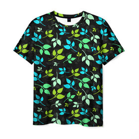 Мужская футболка 3D с принтом цветочный принт , 100% полиэфир | прямой крой, круглый вырез горловины, длина до линии бедер | Тематика изображения на принте: акварель | графика | зелень | лес | лето | листья | принт | рисунок | цветок