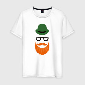 Мужская футболка хлопок с принтом Хипстер в шляпе , 100% хлопок | прямой крой, круглый вырез горловины, длина до линии бедер, слегка спущенное плечо. | 