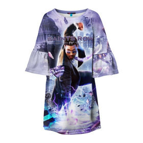 Детское платье 3D с принтом Saints Row , 100% полиэстер | прямой силуэт, чуть расширенный к низу. Круглая горловина, на рукавах — воланы | Тематика изображения на принте: gta | saints row | святые