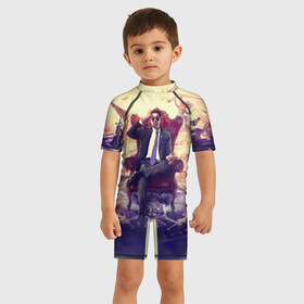 Детский купальный костюм 3D с принтом Saints Row , Полиэстер 85%, Спандекс 15% | застежка на молнии на спине | Тематика изображения на принте: saints row | святые