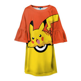 Детское платье 3D с принтом Pikachu , 100% полиэстер | прямой силуэт, чуть расширенный к низу. Круглая горловина, на рукавах — воланы | pokeboll | пикачу | покеболл