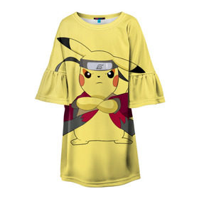 Детское платье 3D с принтом Pikachu , 100% полиэстер | прямой силуэт, чуть расширенный к низу. Круглая горловина, на рукавах — воланы | Тематика изображения на принте: pikachu | pokeboll | pokemon | пикачу | покеболл | покемон