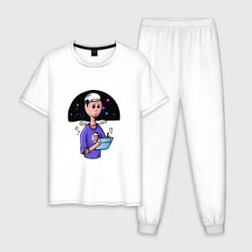 Мужская пижама хлопок с принтом Дизайнер-иллюстратор , 100% хлопок | брюки и футболка прямого кроя, без карманов, на брюках мягкая резинка на поясе и по низу штанин
 | веб | дизайнер | иллюстратор | космос | сердце