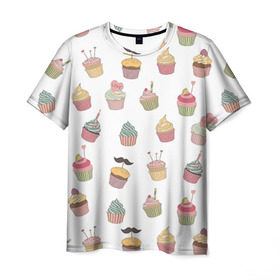 Мужская футболка 3D с принтом Капкейки , 100% полиэфир | прямой крой, круглый вырез горловины, длина до линии бедер | Тематика изображения на принте: вкусный | капкейк | капкэйк | кекс | маффин | пирожное
