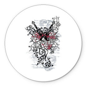 Коврик круглый с принтом Рок сердца 5 , резина и полиэстер | круглая форма, изображение наносится на всю лицевую часть | Тематика изображения на принте: heart | tattoo | разбитое | сердечко | сердце | тату | татушка