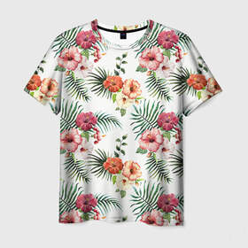 Мужская футболка 3D с принтом Цветы и бабочки 1 , 100% полиэфир | прямой крой, круглый вырез горловины, длина до линии бедер | нежный | паттерн | цветочный