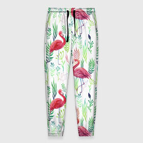 Мужские брюки 3D с принтом Цветы и бабочки 2 , 100% полиэстер | манжеты по низу, эластичный пояс регулируется шнурком, по бокам два кармана без застежек, внутренняя часть кармана из мелкой сетки | Тематика изображения на принте: растения | фламинго