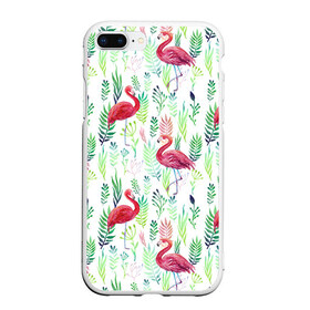 Чехол для iPhone 7Plus/8 Plus матовый с принтом Цветы и фламинго 2 , Силикон | Область печати: задняя сторона чехла, без боковых панелей | растения | фламинго
