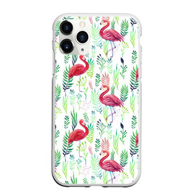 Чехол для iPhone 11 Pro матовый с принтом Цветы и фламинго 2 , Силикон |  | растения | фламинго