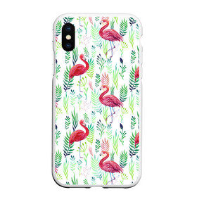 Чехол для iPhone XS Max матовый с принтом Цветы и фламинго 2 , Силикон | Область печати: задняя сторона чехла, без боковых панелей | растения | фламинго