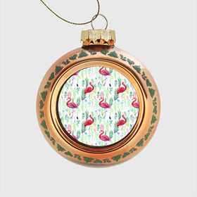 Стеклянный ёлочный шар с принтом Цветы и фламинго 2 , Стекло | Диаметр: 80 мм | растения | фламинго