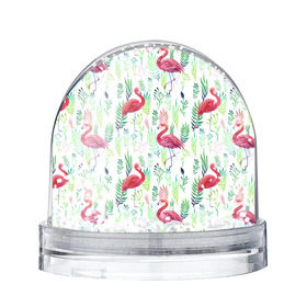 Снежный шар с принтом Цветы и фламинго 2 , Пластик | Изображение внутри шара печатается на глянцевой фотобумаге с двух сторон | растения | фламинго