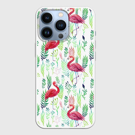 Чехол для iPhone 13 Pro с принтом Цветы и фламинго 2 ,  |  | растения | фламинго