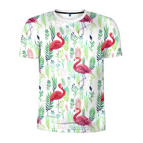 Мужская футболка 3D спортивная с принтом Цветы и бабочки 2 , 100% полиэстер с улучшенными характеристиками | приталенный силуэт, круглая горловина, широкие плечи, сужается к линии бедра | растения | фламинго