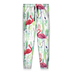 Женские брюки 3D с принтом Цветы и бабочки 2 , полиэстер 100% | прямой крой, два кармана без застежек по бокам, с мягкой трикотажной резинкой на поясе и по низу штанин. В поясе для дополнительного комфорта — широкие завязки | растения | фламинго