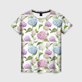 Женская футболка 3D с принтом Цветы и бабочки 4 , 100% полиэфир ( синтетическое хлопкоподобное полотно) | прямой крой, круглый вырез горловины, длина до линии бедер | акварель | нежный | паттерн | цветочек | цветочный