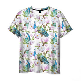 Мужская футболка 3D с принтом Цветы и бабочки 6 , 100% полиэфир | прямой крой, круглый вырез горловины, длина до линии бедер | акварель | нежный | паттерн | цветочек | цветочный