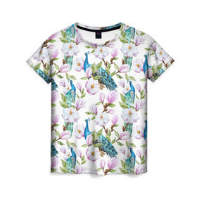 Женская футболка 3D с принтом Цветы и бабочки 6 , 100% полиэфир ( синтетическое хлопкоподобное полотно) | прямой крой, круглый вырез горловины, длина до линии бедер | Тематика изображения на принте: акварель | нежный | паттерн | цветочек | цветочный