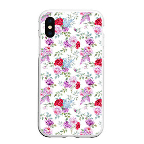 Чехол для iPhone XS Max матовый с принтом Цветы и бабочки 8 , Силикон | Область печати: задняя сторона чехла, без боковых панелей | акварель | бабочка | нежный | рисунок | роза | сирень | цветочек | цветочный | цветы