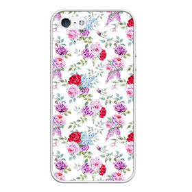 Чехол для iPhone 5/5S матовый с принтом Цветы и бабочки 8 , Силикон | Область печати: задняя сторона чехла, без боковых панелей | акварель | бабочка | нежный | рисунок | роза | сирень | цветочек | цветочный | цветы